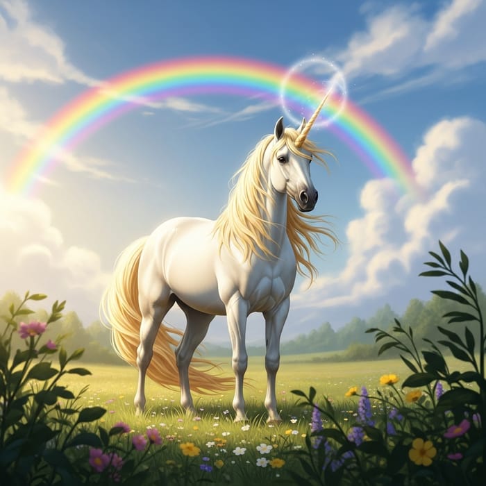 Mystical Unicorn with Rainbow and Golden Mane Mystical Unicorn with Rainbow and Golden Mane