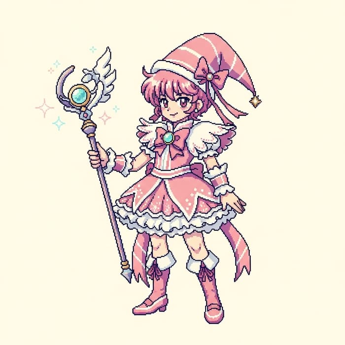 Retro Pixel Magical Youth Art - Frilly Costume & Wand Magic Retro Pixel Magical Youth Art - Frilly Costume & Wand Magic