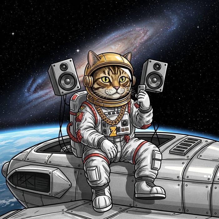 Wealthy Astronaut Cat Rapper - Stylish Feline in Space Wealthy Astronaut Cat Rapper - Stylish Feline in Space