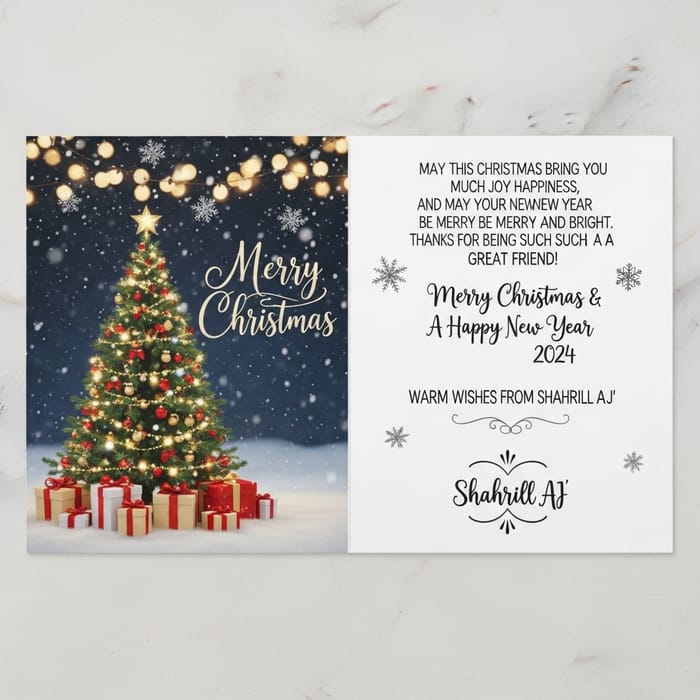 Warm Wishes for Merry Christmas & Happy New Year 2024 with Greeting Card