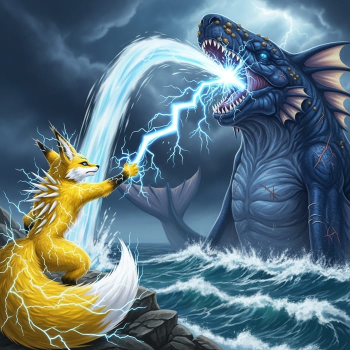 Jolteon vs Kyogre: Electrifying Underwater Battle Jolteon vs Kyogre: Electrifying Underwater Battle