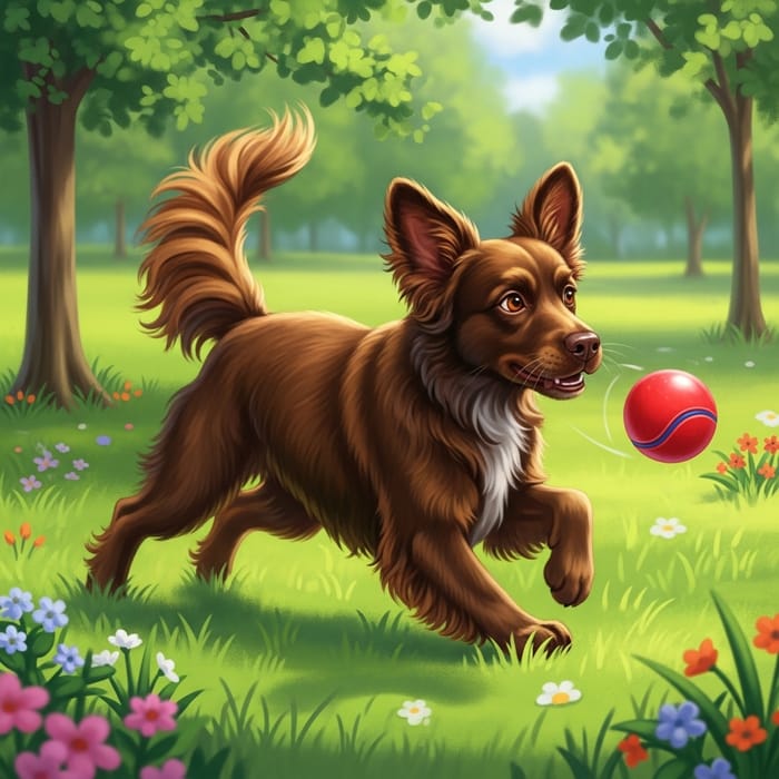Joyful Playful Brown Dog Running in Green Park