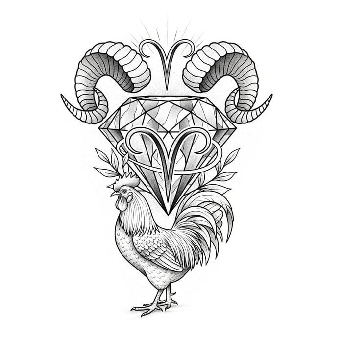 Intricate Diamond Aries Roaster Tattoo Design for Power & Warmth | Tattoo Intricate Diamond Aries Roaster Tattoo Design for Power & Warmth | Tattoo