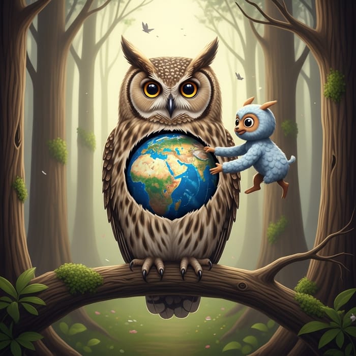 Innovative Owl Sculpture with Globe - Symbol of Wisdom Innovative Owl Sculpture with Globe - Symbol of Wisdom