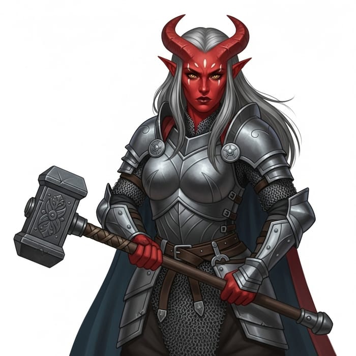 Tiefling Warrior Woman | Red Skin, Gray Hair, Gold Eyes Tiefling Warrior Woman | Red Skin, Gray Hair, Gold Eyes