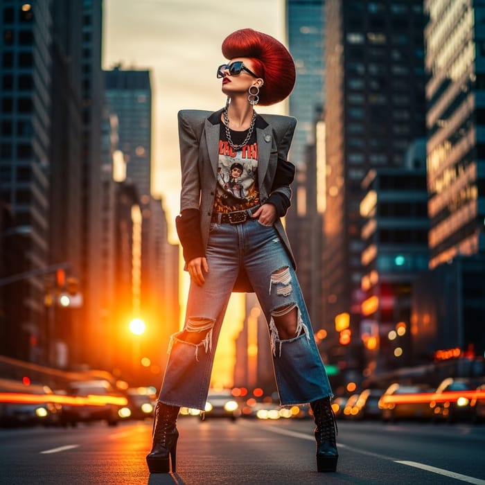 Fiery Red-Haired Lola Inigo | Urban Sunset Art Piece Fiery Red-Haired Lola Inigo | Urban Sunset Art Piece