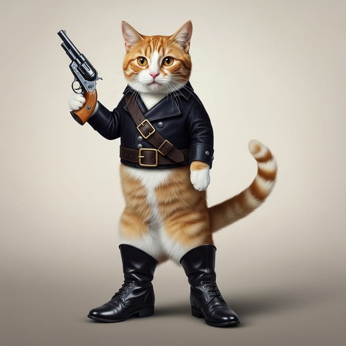 Cat in Boots with Gun - Courageous Feline Cat in Boots with Gun - Courageous Feline