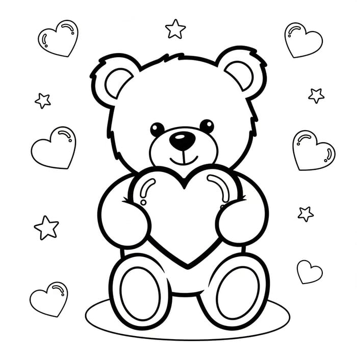 Valentine Teddy Bear Coloring Page - MK Style