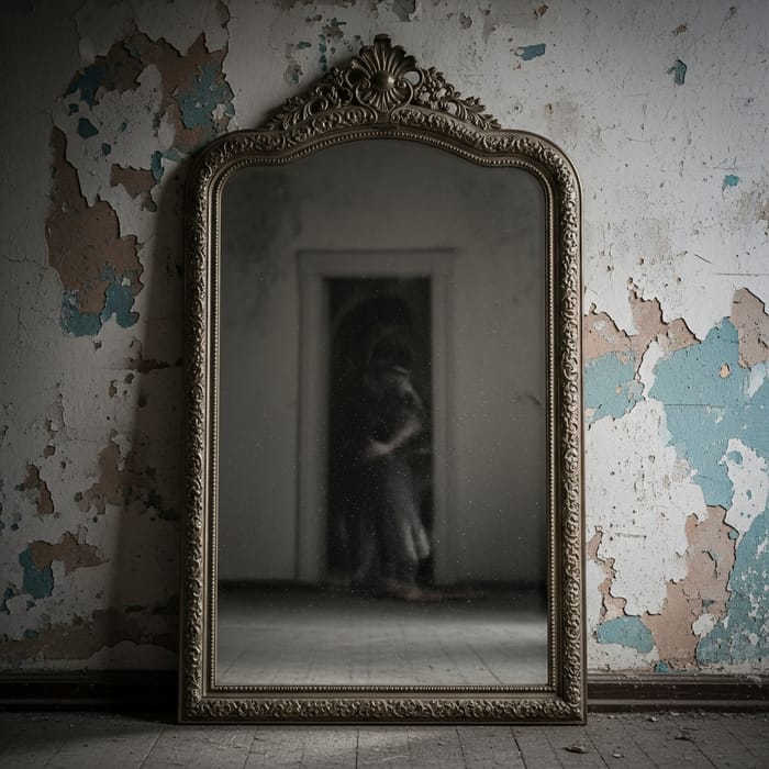 Eerie Reflection in Vintage Mirror