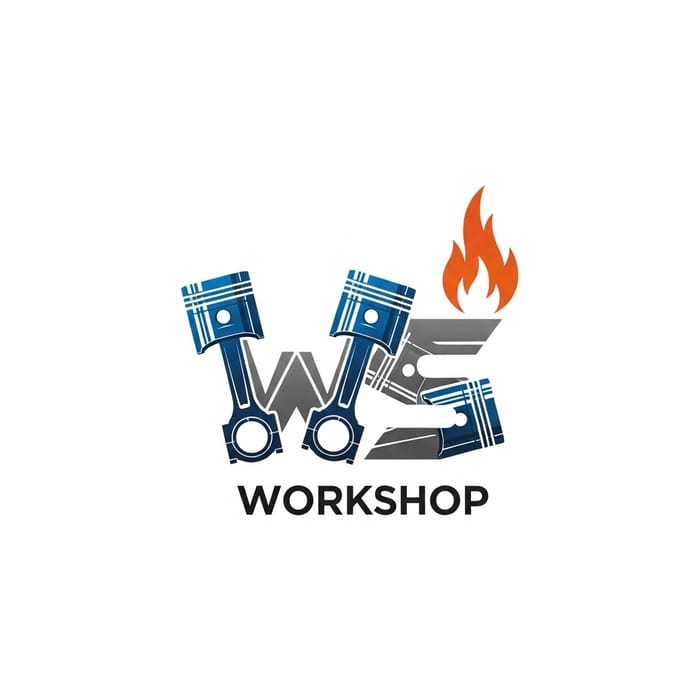 Custom Workshop Logo Design with Piston Motif Custom Workshop Logo Design with Piston Motif