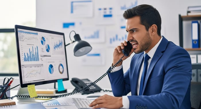 Intense Professional Phone Conversation | Furious Hispanic Man at Workplace
