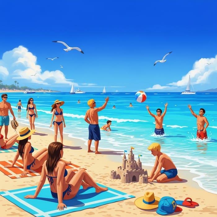 Vibrant Beach Scene: Bright Summer Day Joy Vibrant Beach Scene: Bright Summer Day Joy