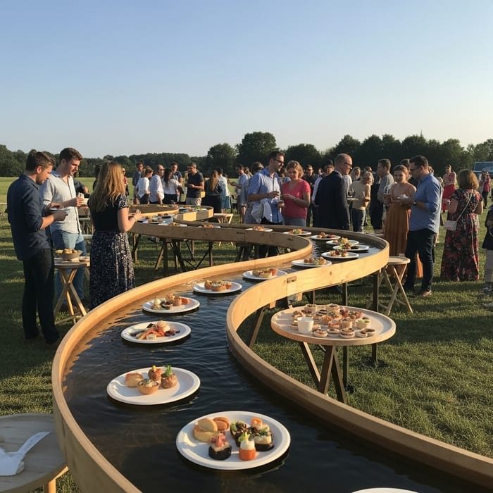 Innovative Meandering Water Channel Food Experience