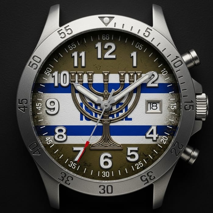 Israel Military Menorah Watch Face | Army Green & Silver Israel Military Menorah Watch Face | Army Green & Silver