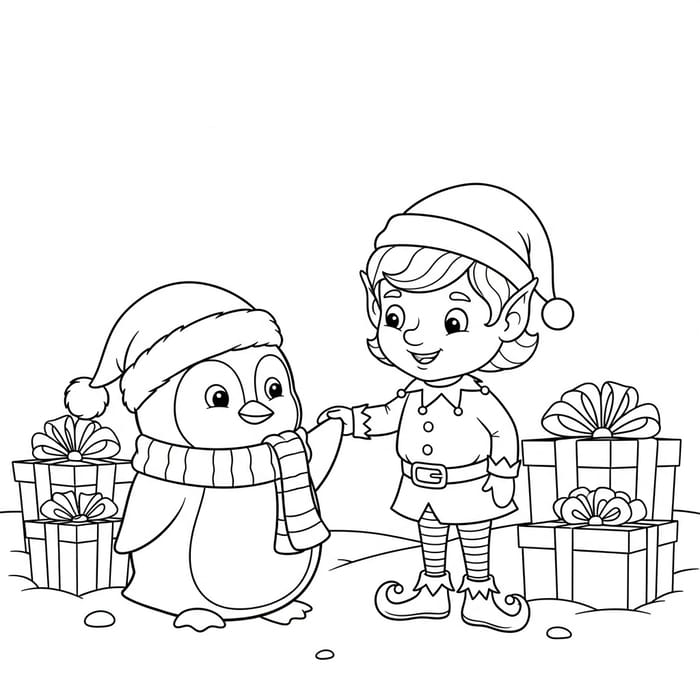 Coloring Page: Festive Penguin and Elf Coloring Sheet Coloring Page: Festive Penguin and Elf Coloring Sheet