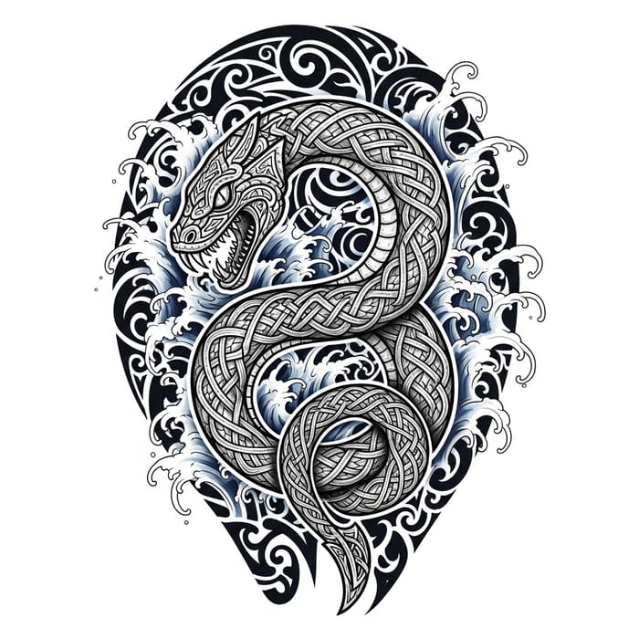 Viking Tattoo Design of Jörmungandr in Maori-Style Art Viking Tattoo Design of Jörmungandr in Maori-Style Art