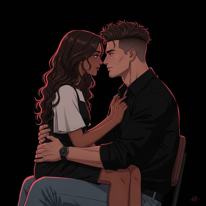 Moody Japanese-Style Animation: Evocative Couple Illustration