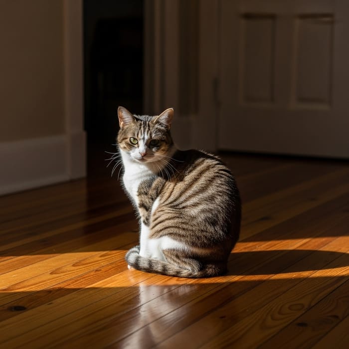 Cat on Clean Floor: Serene Domestic Feline