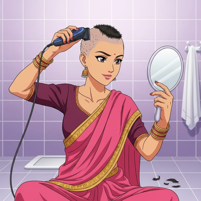 Anime Girl Shaving Head - Empowering Transformation Anime Girl Shaving Head - Empowering Transformation