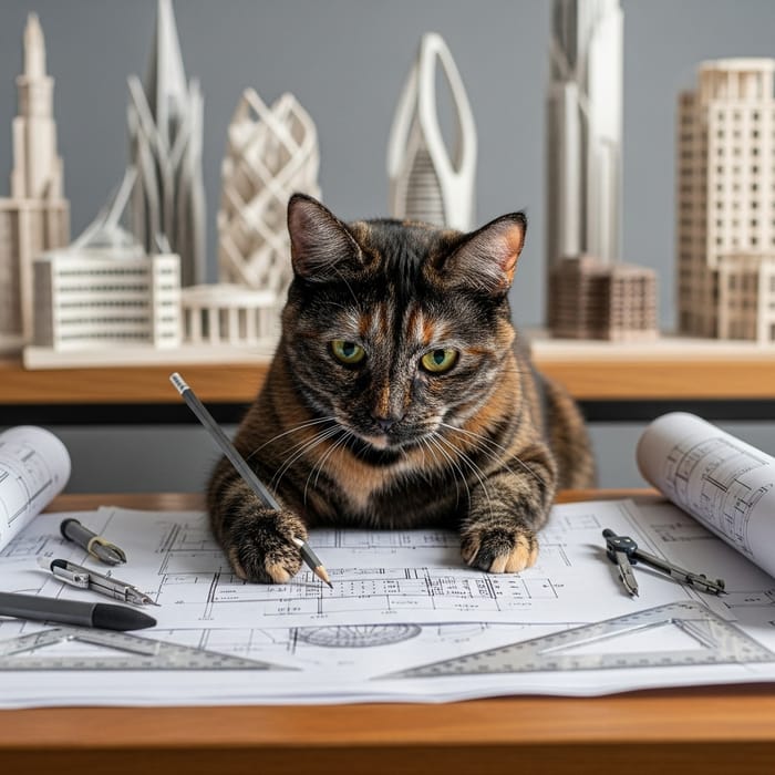 Creative Cat Architect Designing Masterpieces