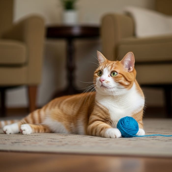 Charming Domestic Cat Relaxing on Plush Rug Charming Domestic Cat Relaxing on Plush Rug