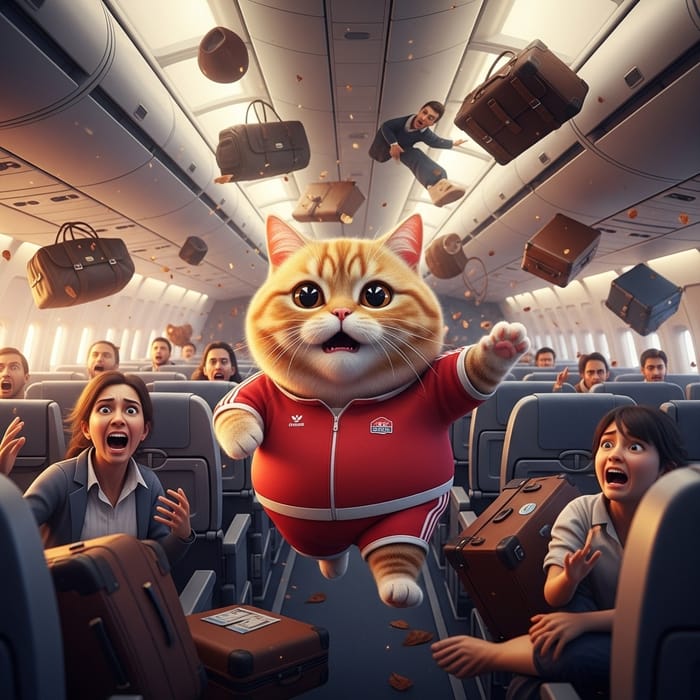 Realistic British Cat in Airplane Crash Scene