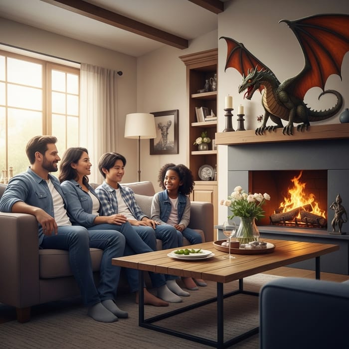 Modern Family Living in a Fantasy House with Dragon Fireplace Modern Family Living in a Fantasy House with Dragon Fireplace