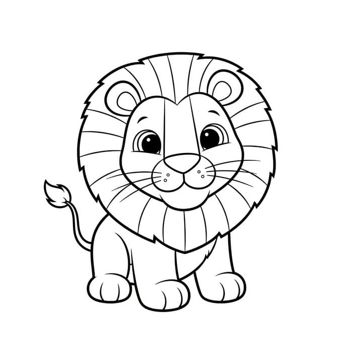 Charming Lion Coloring Page for Kids | Cute Cartoon Artwork