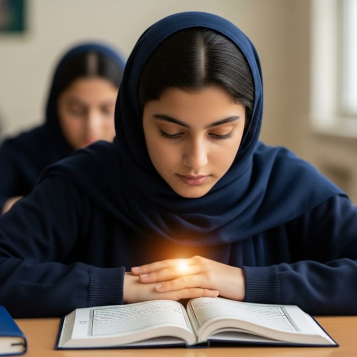 Beautiful Student Reading Holy Quran | School Setting