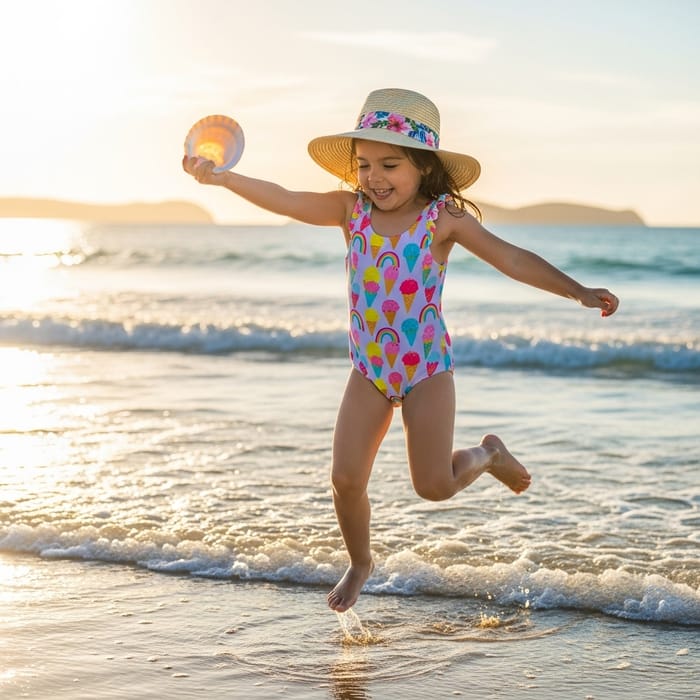 Cute Swimsuit Girl Playing by the Seaside Cute Swimsuit Girl Playing by the Seaside
