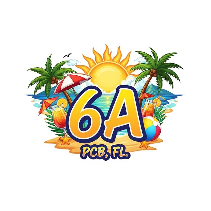 Vibrant Tropical Logo Design for 6A in PCB, FL | Beach Party Fun