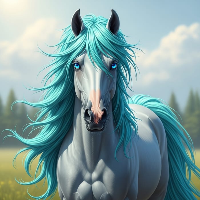 Turquoise Hair Blue-Eyed Horse Turquoise Hair Blue-Eyed Horse