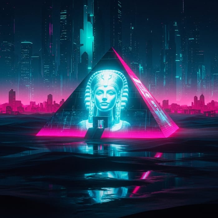 Blade Runner Style Egyptian Pyramid with Nighttime Priestess Face Blade Runner Style Egyptian Pyramid with Nighttime Priestess Face