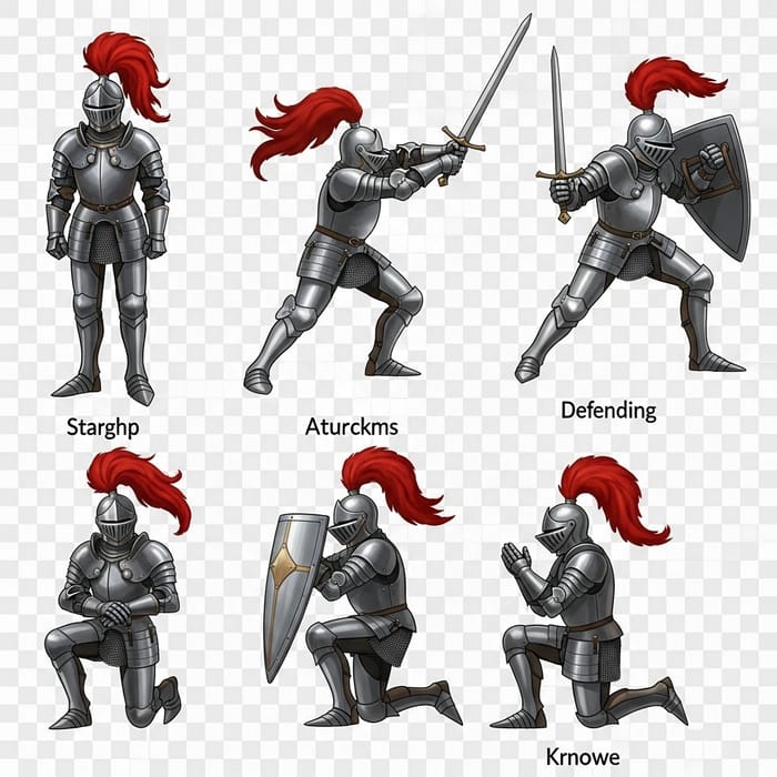 Knight Sprite Sheet with Various Poses Knight Sprite Sheet with Various Poses