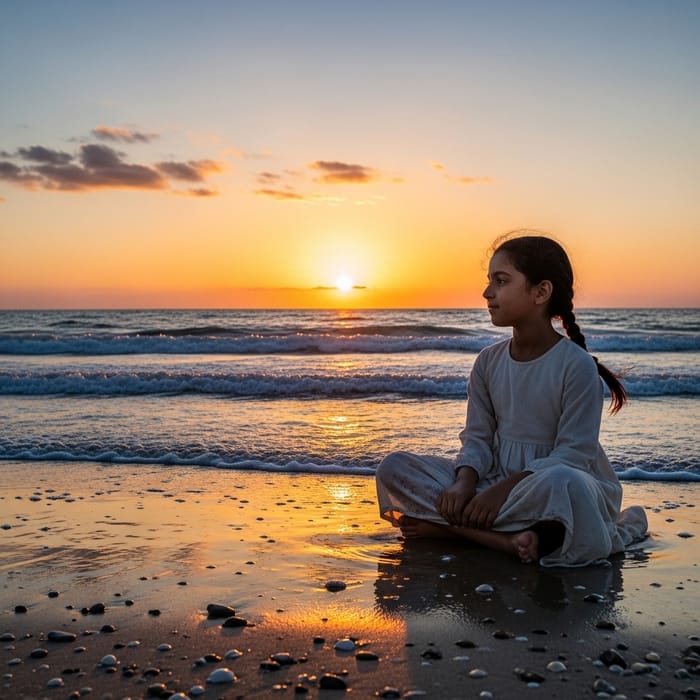 Arabic Girl Sitting by the Sea | Website Name