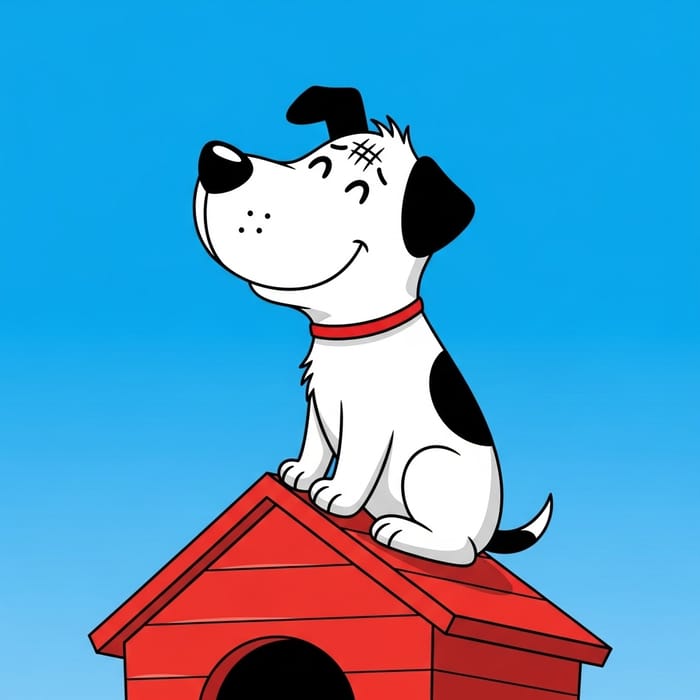 Snoopy Cartoon Dog on Red Doghouse | Sky View