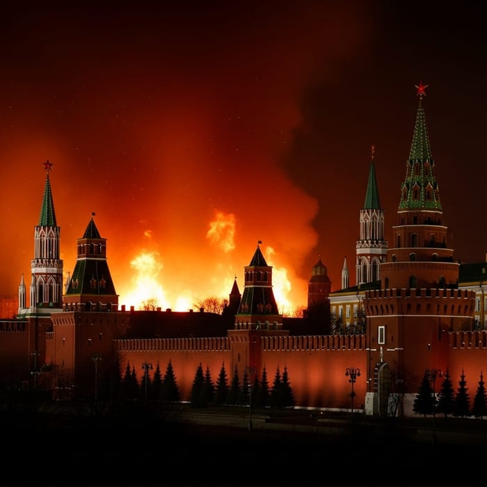 Kremlin in Flames - Historic Fortress Ablaze Kremlin in Flames - Historic Fortress Ablaze