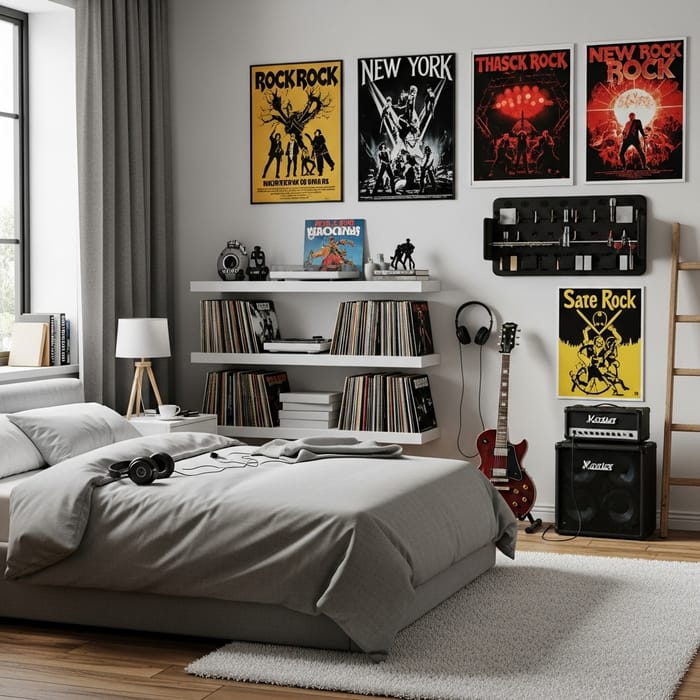 Teen Rockstar Bedroom in Cozy New York Setting Teen Rockstar Bedroom in Cozy New York Setting