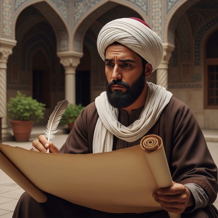 Sibawayh: 8th Century Middle Eastern Scholar in Courtyard