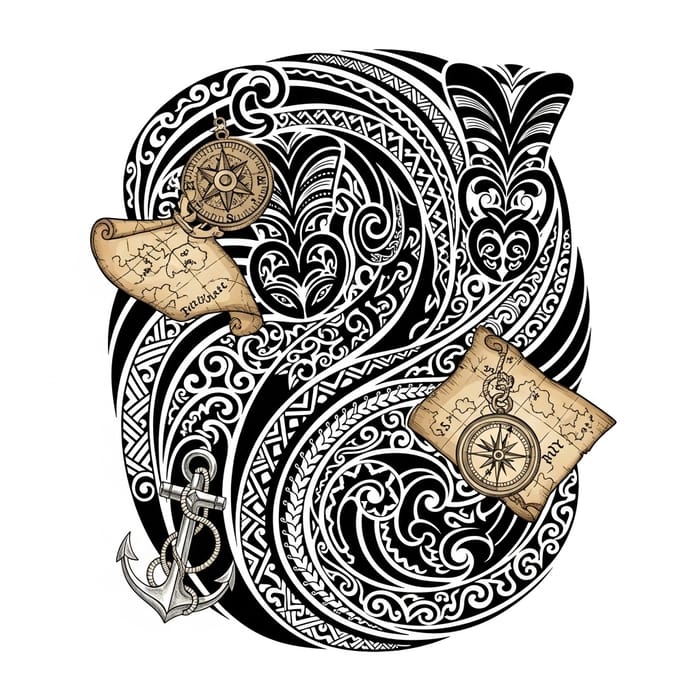 Maori Tribal Tattoo with Adventure Pirate Theme Maori Tribal Tattoo with Adventure Pirate Theme