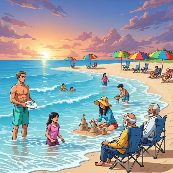 Spectacular Beach Scene with Multicultural Visitors Spectacular Beach Scene with Multicultural Visitors