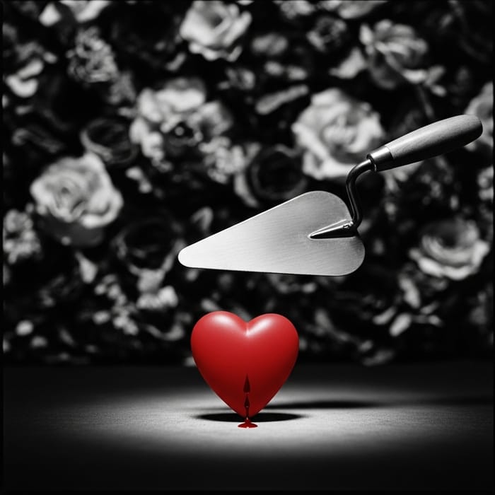 Tiler's Sword & Crimson Heart: Dramatic Gothic Medium Format Photo