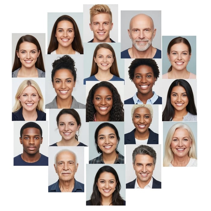 10x10 Passport-Style Collage of Diverse Individuals