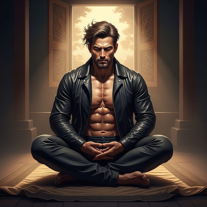 Buddhist Andrew Tate - Meditating in Black Leather Jacket