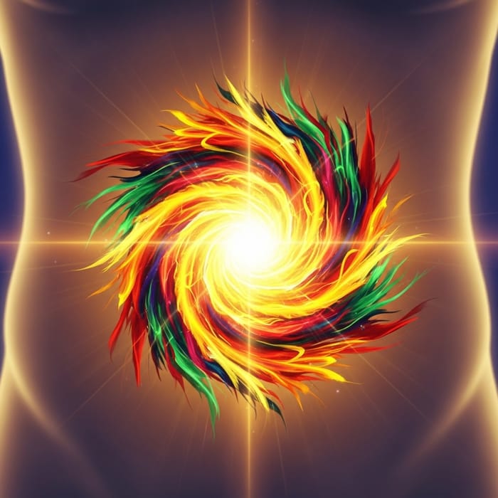 Solar Plexus Energy Center Illuminated in Abdominal Region with Vibrant Colors Solar Plexus Energy Center Illuminated in Abdominal Region with Vibrant Colors