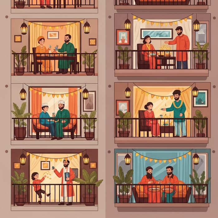Jovial Families Celebrating Eid al-Fitr in Apartment Building Jovial Families Celebrating Eid al-Fitr in Apartment Building