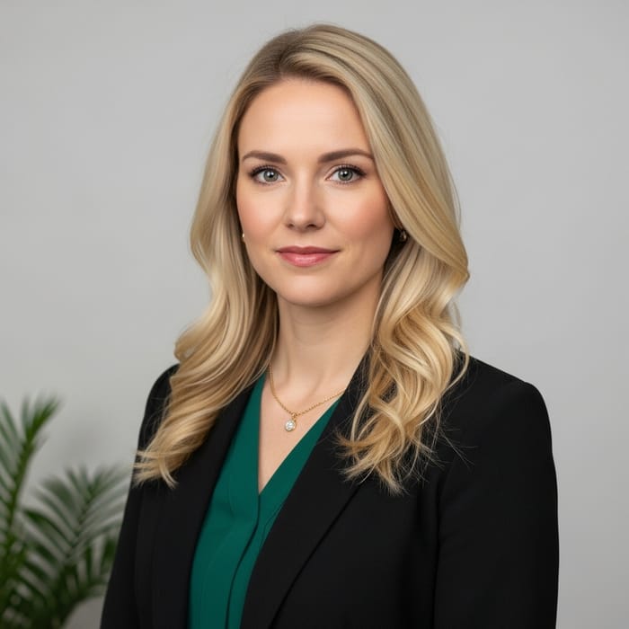 Blonde Hypnotherapist Creating a Safe Space - Portrait Image