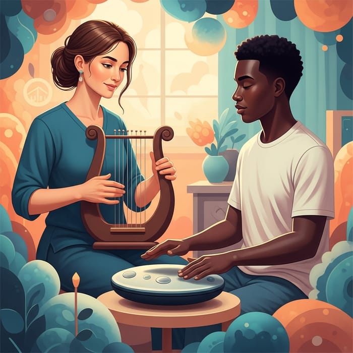 Music Therapy Session: Therapist and Individual in Healing Environment Music Therapy Session: Therapist and Individual in Healing Environment