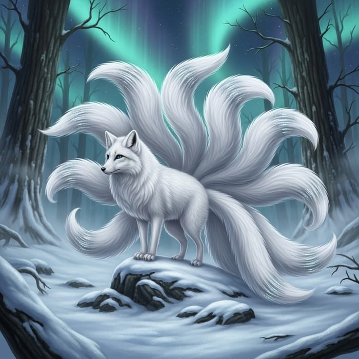 White Nine-Tailed Fox - Mythical Creature