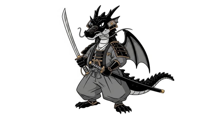 Adorable Samurai Dragon in Black with Katana Adorable Samurai Dragon in Black with Katana